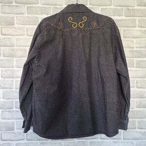 Vintage Oakbrook Cotton Denim Western Embroidered Studded Shirt Long Sleeve L